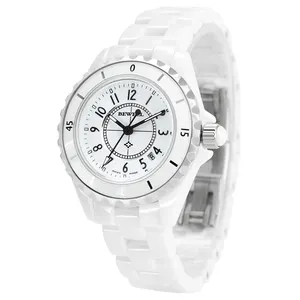 BEWELL Fashion Luxury elegante regalo custodia in ceramica e cinturino in pietra indice orologio da polso in ceramica da donna