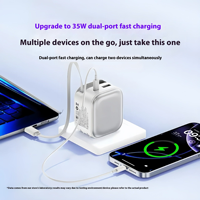 USB C 35W colokan dinding lipat, pengisi daya Cepat USB C 35W blok lipat Port Ganda dapat ditarik Gan dengan kabel untuk iPhone 17 Samsung Huawei