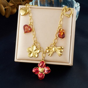 Fashion Pendant Necklace Stainless Steel Gold Plated Flower Bow Heart Charm Daily Wear Gift Jewelry N3991 - Product Image 1