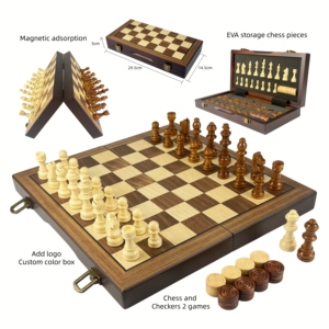 Juego de Mesa 2 en 1 de Madera Premium en Oferta, Ajedrez y Damas, Juego de Regalo para el Desarrollo de la Inteligencia y la Educación Temprana de los Niños - Product Image 1