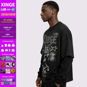 Men's Gothic Skull <b>Star</b> Graphic Oversized T-Shirt Vintage Layered Sleeve Streetwear men's cotton t-shirt - Product Image 1