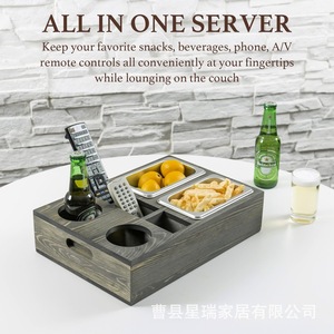 Boîte de rangement pour collations en bois massif, plateau de service multifonctionnel pour le salon, rangement pour fruits et bière - Product Image 3