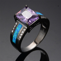 Vente chaude personnalité dames anneau rétro noir or violet opale carré rose zircon anneau mode élégant anneau bijoux en gros