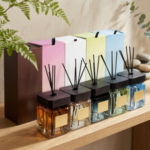 LR21 Glass Perfume <b>Reed</b> <b>Diffuser</b> <b>Bottle</b> 500ml Eco-Friendly Lead-Free Empty Square Wood Cap DIY Fragrance Long Lasting - Product Image 4