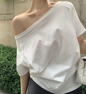 เสื้อยืดผู้หญิงผ้าฝ้ายคุณภาพสูง ทรงหลวม ไม่มีปก แข<span class=keywords><strong>น</strong></span>สั้น แบบเรียบง่าย สไตล์แฟชั่<span class=keywords><strong>น</strong></span> ผลิตจำ<span class=keywords><strong>น</strong></span>วนมาก เป็นมิตรกับสิ่งแวดล้อม - Product Image 2