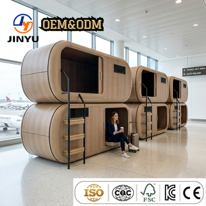 JINYU Capsula per il sonno con angoli curvi, letto a castello in legno a due piani per <span class=keywords><strong>hotel</strong></span> e aeroporti, cabina con spazio privato e design con porta scorrevole - Product Image 1