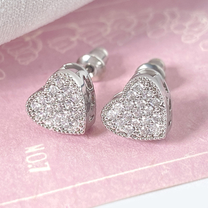 Ready to Ship 18K Gold Plated Non Tanish Cubic Zirconia Heart <b>Stud</b> Earrings for Women - Product Image 3
