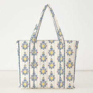 Designer Quilted Fabric Tote <b>Bag</b> Floral Pattern Soft Cotton <b>Large</b> Capacity Casual Travel <b>Beach</b> <b>Bag</b> For Women - Product Image 5