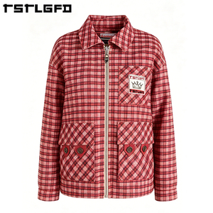 Chaqueta Reversible Personalizada 100% Algodón Orgánico con Forro a Cuadros, Ropa de Trabajo Utilitaria, Abrigo Cargo con Bloques de Color y Pliegues Cuadrados, Venta al por Mayor a Granel - Product Image 5