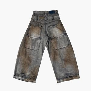 Custom <b>Low</b> MOQ Streetwear Dirty Wash Double <b>Waist</b> <b>Baggy</b> <b>Jeans</b> for Men - Product Image 2