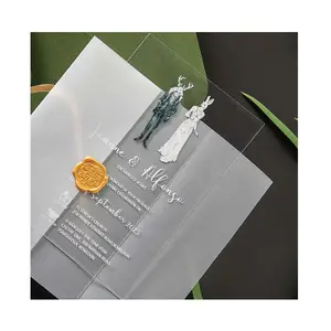 Cartões de convite de casamento acrílico, cartões de visita personalizados de luxo com envelopes, adesivos de cera quinceanera, convite