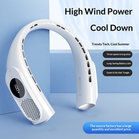 Ventilateur de cou portable rechargeable avec batterie 4000 mAh, affichage LED, 3 vitesses, sans pales, flux d'air double face, 4600 tr/min