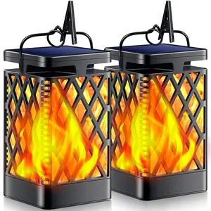 HSX wholesale Solar Lights Solar Lantern Flickering Flame Lighting Solar Powered Waterproof LED Flame Umbrella Lights