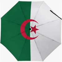 Paraguas Plegable Automático con Diseño de la Bandera de Argelia, Impresión Nítida de Alta Definición, Temática Nacional