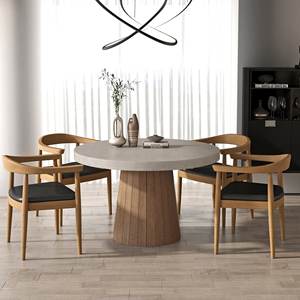 NOVA Tables de salle à manger rondes extensibles en bois massif gris de style scandinave Table à manger pliante ovale Ensemble de 4 tables en bois de 6 places - Product Image 1