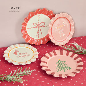 JOYYE Benutzer definierte hand bemalte Teller rot und rosa Bowknot Weihnachten Design Keramik Geschirr Teller Set mit Home Decor Geschenke - Product Image 1
