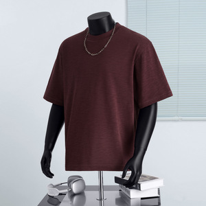 Black Oversized Cotton T Shirt Loose Fit Short Sleeve O Neck Blank Streetwear Tee for Men - Product Image 3