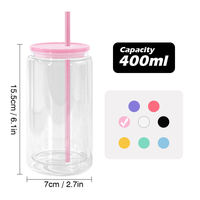 Gobelet en plastique à double paroi pré-percé de 16 oz, globe à neige en plastique, pot Mason avec couvercles colorés et paille avec bouchon