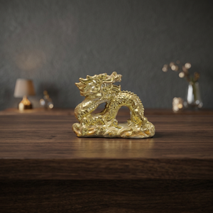 Figurine en résine Dragon Doré sur Vagues, Ornement Décoratif de Table pour la Maison, le Bureau, le Salon, les Étagères, les Armoires, les Comptoirs et les Cheminées - Product Image 1