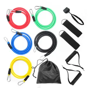 Venda quente fitness exercícios 11pcs TPE látex resistência banda e tubo conjunto