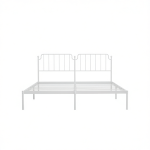 Cadre de lit double en acier blanc, lit rectangulaire en métal, meubles de chambre minimalistes et stables - Product Image 1