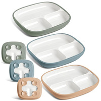 Nouvelle assiette en céramique avec manchon en silicone, assiette bébé en céramique, ensemble de vaisselle pour bébé, assiettes divisées en acier inoxydable, assiettes à ventouse pour enfants