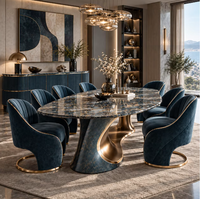 Ensemble de table et chaises de salle à manger OE HOME de style classique moderne et luxueux avec plateau en marbre, 6/8 places, meubles durables pour la maison et l'hôtellerie