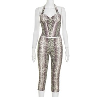 Viviblook C25ST208 Ensemble sexy pour femmes Nouveau haut court sans manches à imprimé serpent et pantalon court Ensemble 2 pièces pour femmes