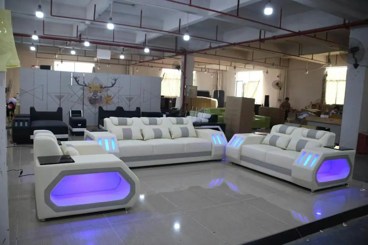 Modern Living room lounge accent L shape LED fancy sofa