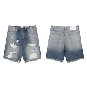 Top Quality Heavyweight 100% Cotton New Distressed Washed Denim <b>Shorts</b> With Knife Cut Tassel Casual Denim <b>Shorts</b> for <b>Men</b> - Product Image 1
