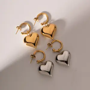 Aretas 2024 Love Valentine's Day Jewelry Stainless Steel Gold Chunky 18k Charm Earrings Wholesale Statement Heart Hoop Earrings