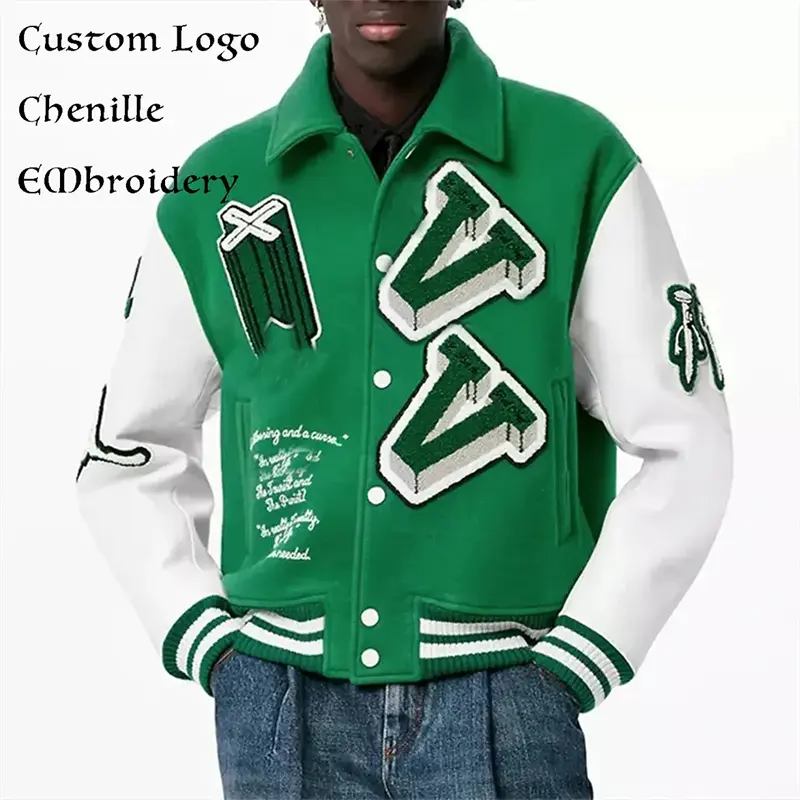 L197 OEM Custom ciniglia ricamo giacca a vento invernale giacca in pelle di lana da Baseball Bomber giacca college per giacche da uomo