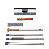 Kit de nettoyage de vitres avec perche télescopique - Tampon en microfibre et raclette en caoutchouc, manche réglable pour le lavage des murs vitrés à grande hauteur