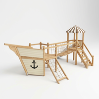 Pont d'escalade extérieur commercial de grande envergure sur le thème du bateau pirate, en bois massif et acier, pour parcs de loisirs et jardins, design moderne et personnalisé