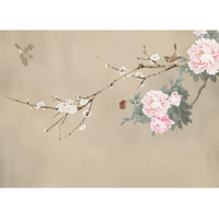 Wallpaper Dinding Tanpa Sambungan Lukisan Tangan Anti Air Motif Bunga Peony dan Burung Klasik Cina Baru untuk Ruang Tamu Latar Belakang TV