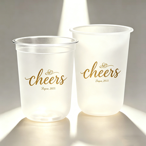 Gobelets de mariage givrés de luxe personnalisés multicolores avec logo <span class=keywords><strong>3D</strong></span> UV appliqué à la main, design personnalisé, gobelet en plastique avec serviette - Product Image 1