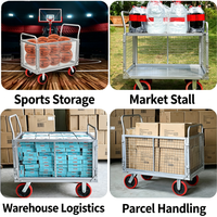 Chariot pliable à roulettes en acier robuste avec panier en maille pour la manutention en entrepôt