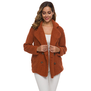 Cappotti da donna autunno inverno abiti Casual in lana di agnello misto da donna in velluto spesso cappotto in lana d'agnello tinta unita - Product Image 5