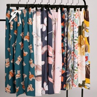 Celana Piyama Wanita Hamil Motif Bunga, Bahan Katun Sutra Bernapas, Model Longgar Lebar, Panjang Mata Kaki, Gaya Pastoral untuk Musim Panas