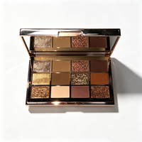 Palette de fards à paupières 12 couleurs à marque privée, boîtier métallique or rose, haute pigmentation, tons nude et bruns, maquillage, logo personnalisé, cosmétiques OEM