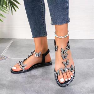 Hot Sale Square Head Women's Femme Transparent Rhinestone Open Toe Flat Sandals for Women and Ladies Slippers - Product Image 6