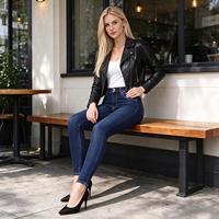 Celana Skinny High Waist Tembaga untuk Wanita dengan Jahitan Emas untuk Jalan-jalan di Hari Gugur
