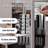 Faux Ongles Professionnels Préformés en Gel Acrylique Souple, Couverture Complète, Longs et Droits, 240 Pièces, 12 Tailles