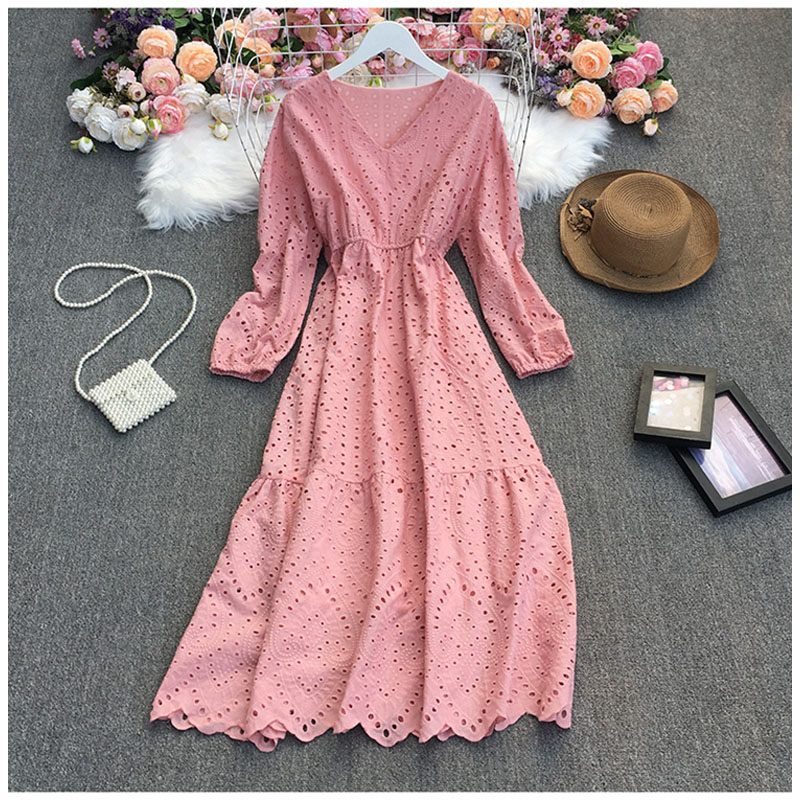QZ400 Spring 2021 Women's European V-Neck Dress - Casual