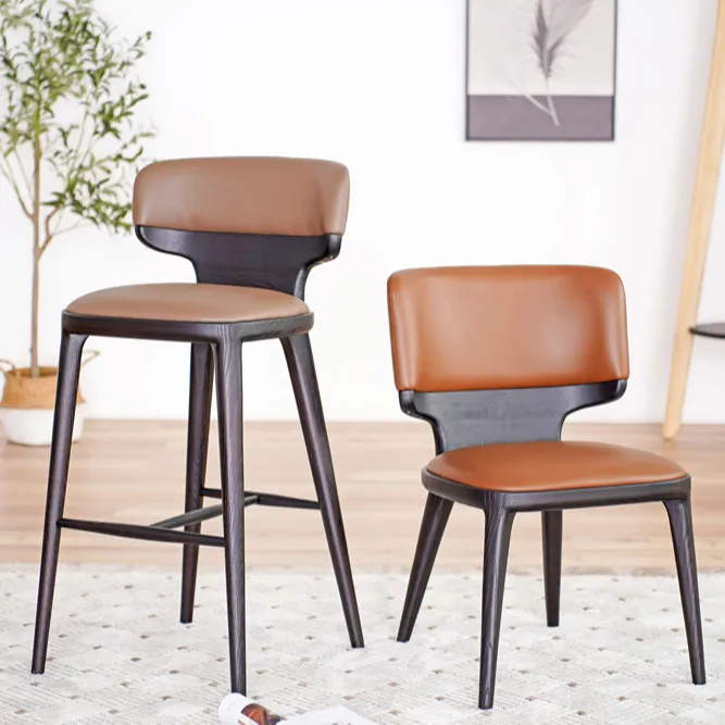 Juncheng directly Violet sell and mass produce Nordic luxury bar stool chair solid wood upholstered cafe shop hotel high