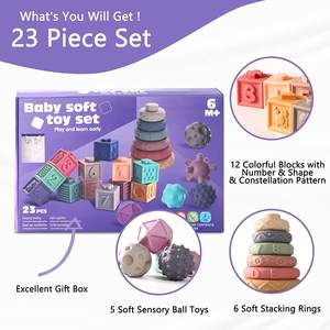 Jouets <span class=keywords><strong>Montessori</strong></span> 3 en 1 pour bébés, blocs de construction empilables pour tout-petits 1-3, anneaux de <span class=keywords><strong>dentition</strong></span> doux pour bébé, jouet balle sensorielle pour bébé - Product Image 4