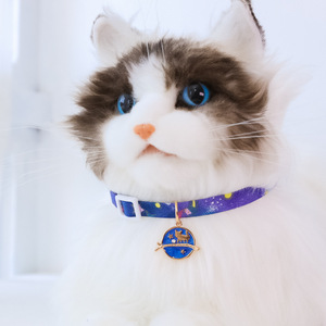 Collier réglable multicolore pour chien et chat, élégant pendentif étoile/lune/chat en métal, tissu souple, design floral, libération rapide pour animaux de compagnie - Product Image 4