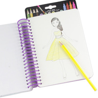 Carnet de croquis de mode pour filles, reliure spirale, crayons de couleur, autocollants pailletés pour dessin de robes, papier à dessiner