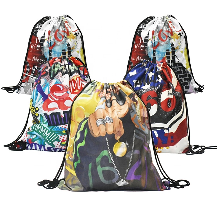 Promotion sac à dos léger personnalisé en Nylon Non tissé coton toile sac à provisions Polyester tissu cordon sac dessiner chaîne sac