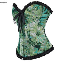 Grande taille XS S M L XL XXL Halloween femmes Costume peinture à l'huile Style Vintage plissé surbuste Corselet vert Corset Victorianos